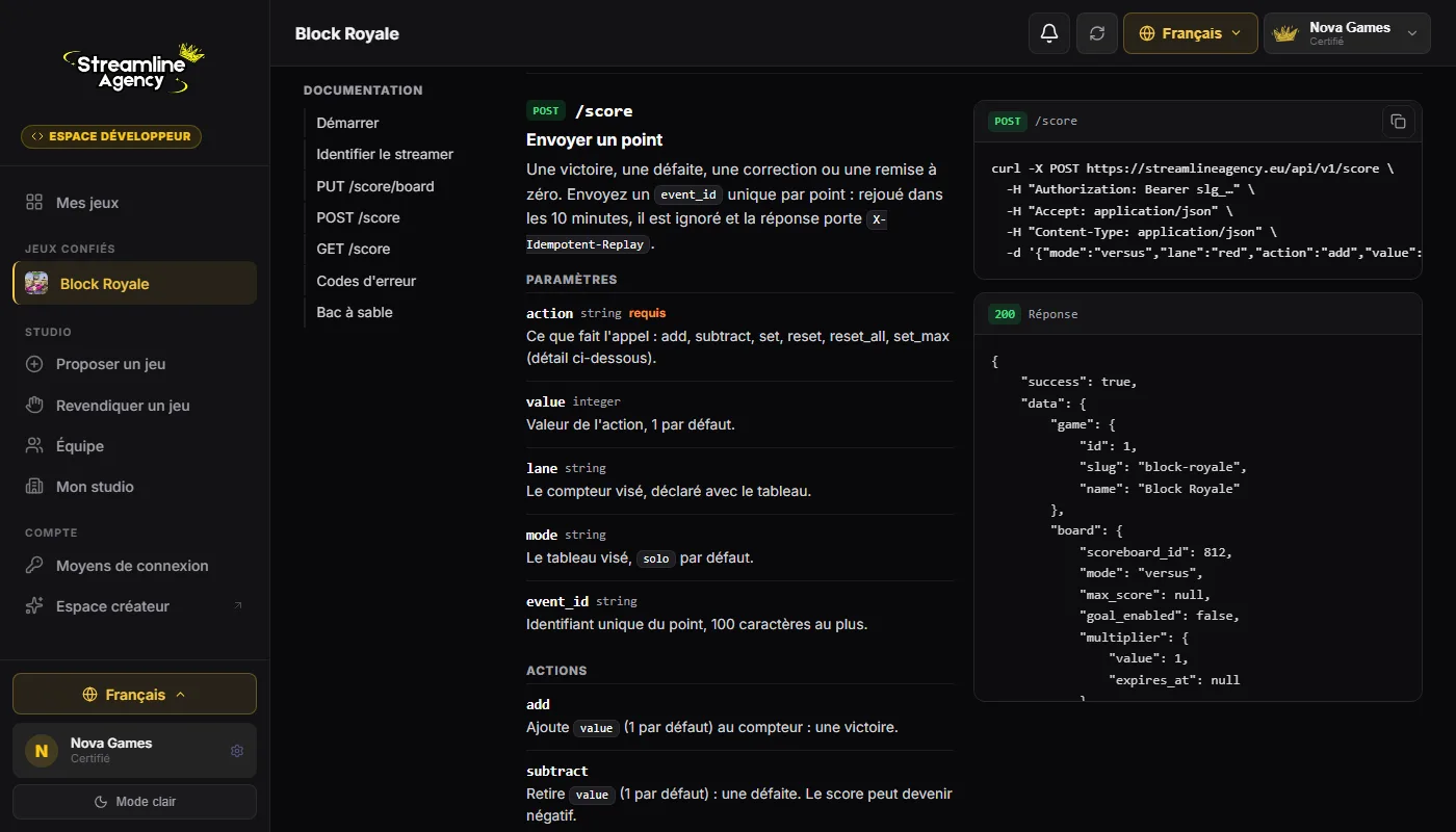 La documentación de la API de puntuación